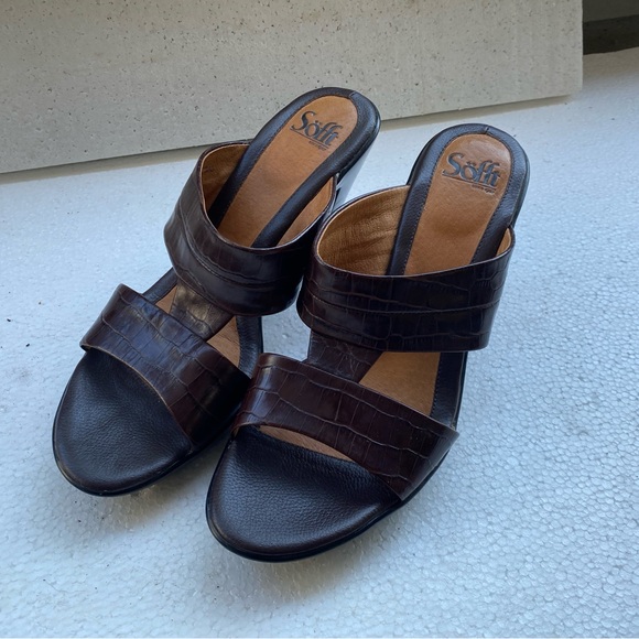 Sofft Women’s Brown Leather Heels Platform Slide Sandals. Size 9.5M - Picture 10 of 14
